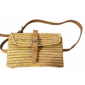 New MAREA The Brand Woven Raffia Belt Bag Fanny Pack Straw Leather $228